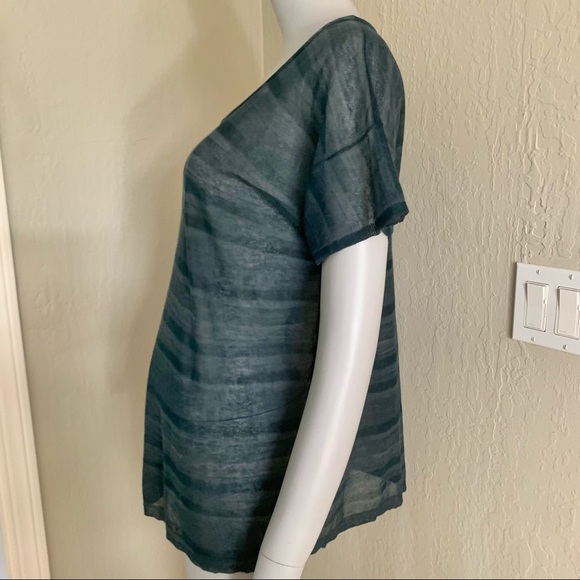 INHABIT Sheer Tonal Striped Scoop Neck Tee Lagoon Blue Size Small - Picture 8 of 16